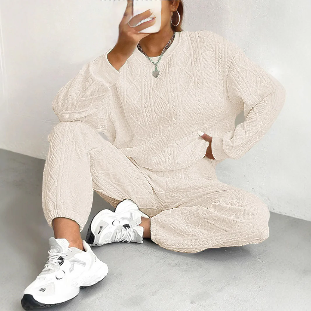 New Fashion Thread Jacquard Trousers Casual Two-Piece Suit For Women